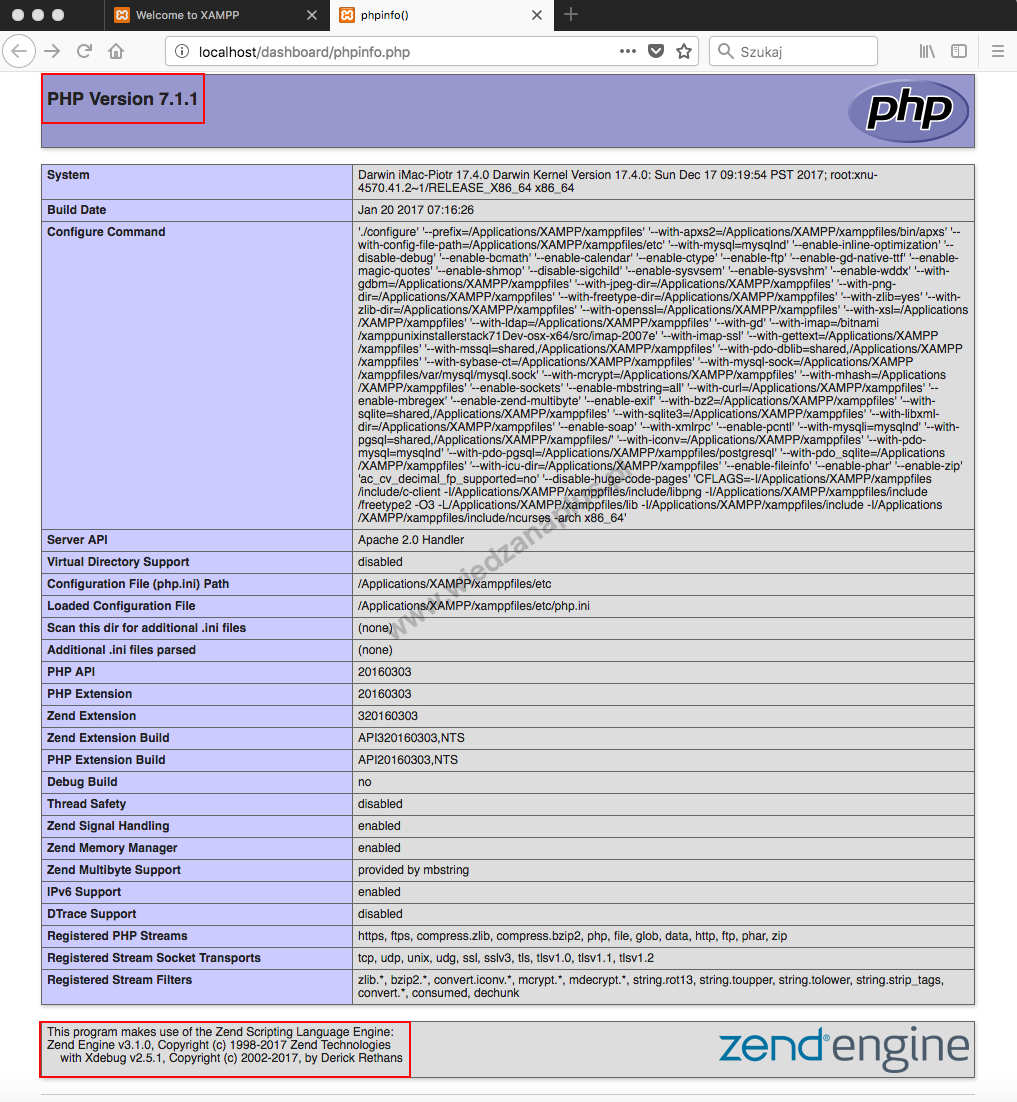 Rys. 2. Sprawdzenie wersji PHP na serwerze Apache, phpinfo()
