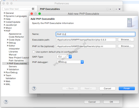 Dodawanie pliku wykonywalnego PHP – Eclipse, OS X