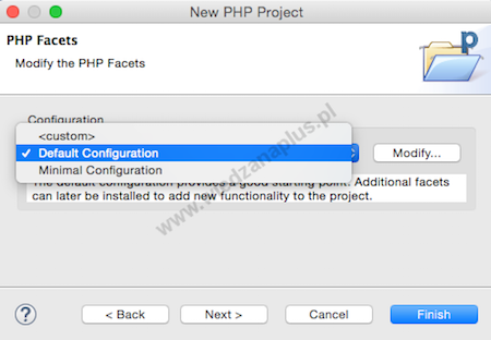 Wybieranie domyślnej konfiguracji projektu PHP