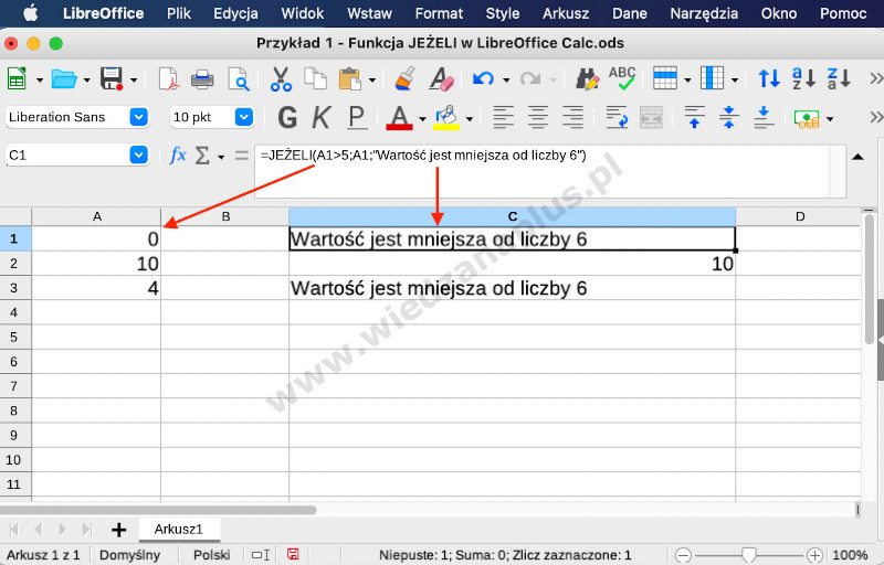 Rys. 1.  Funkcja JEŻELI LibreOffice Calc