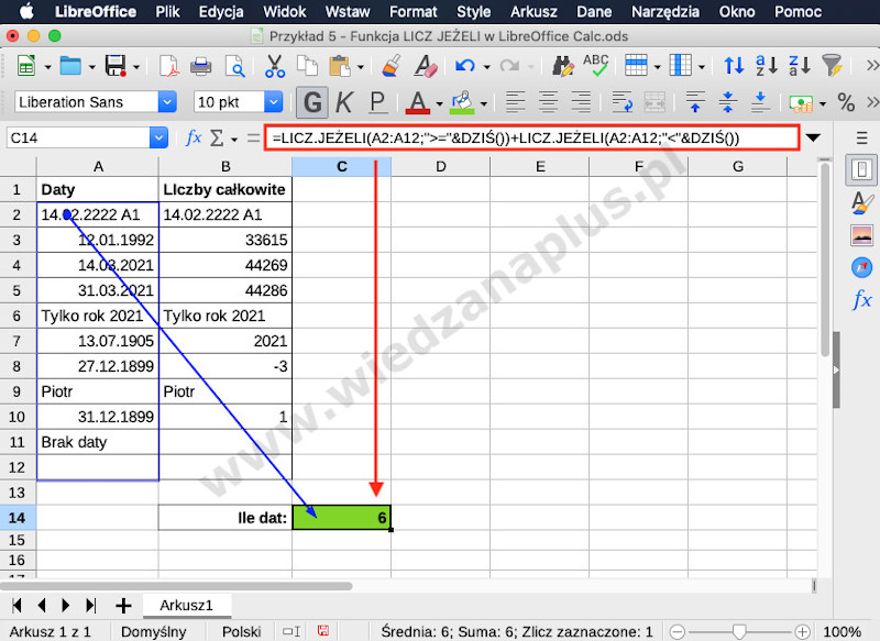 Rys. 5. LICZ JEŻELI data - LICZ JEŻELI LibreOffice Calc