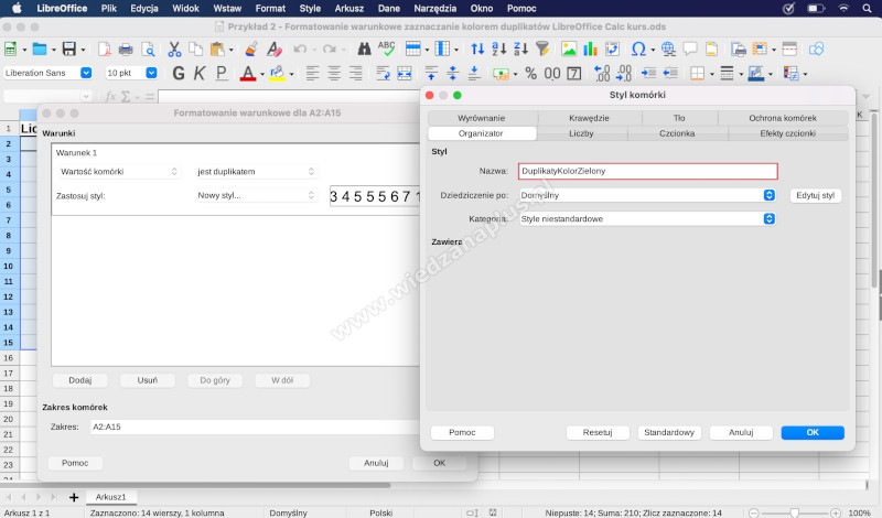 Rys. 6. Pakiet LibreOffice zaznaczanie duplikatów Calc, krok 3/7