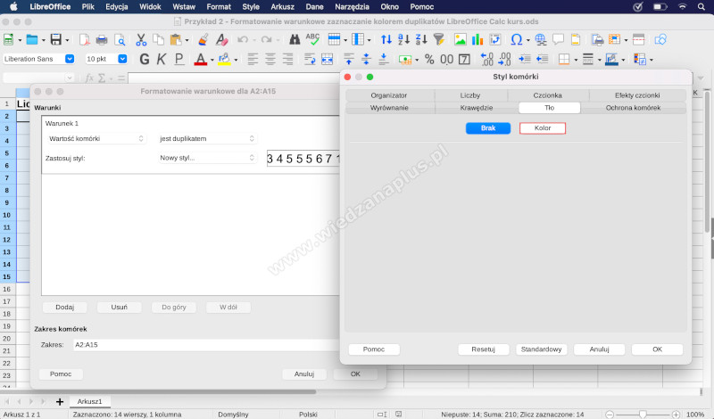 Rys. 7. Pakiet LibreOffice zaznaczanie duplikatów Calc, krok 4/7