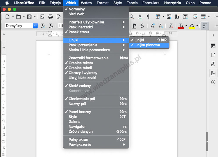 Rys.1. Włączenie linijek w LibreOffice Writer