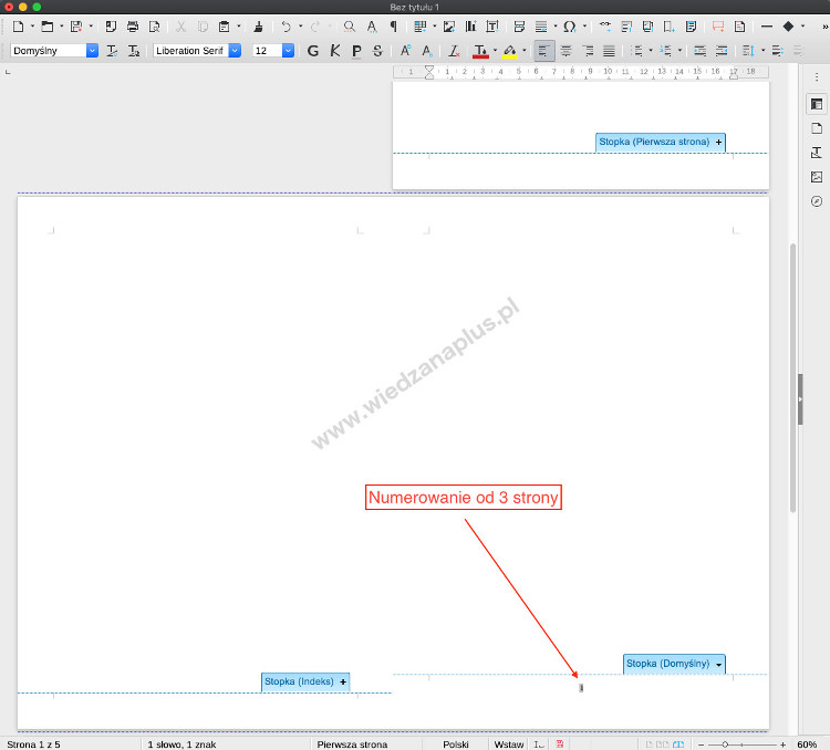 Rys. 7. Numerowanie od 3 strony LibreOffice