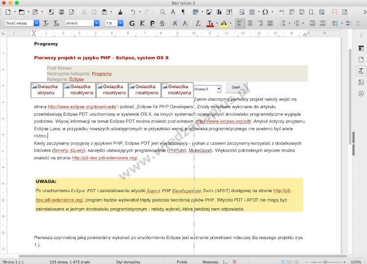 Rys. 3. LibreOffice Writer usuń formatowanie tekstu, krok 1/4