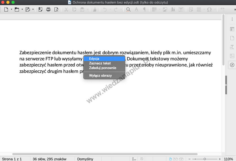 Rys. 6. Otwieranie dokumentu LibreOffice, hasło do pliku 2/3