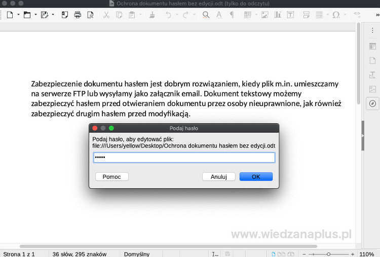 Rys. 7. Otwieranie dokumentu LibreOffice, hasło do pliku 3/3