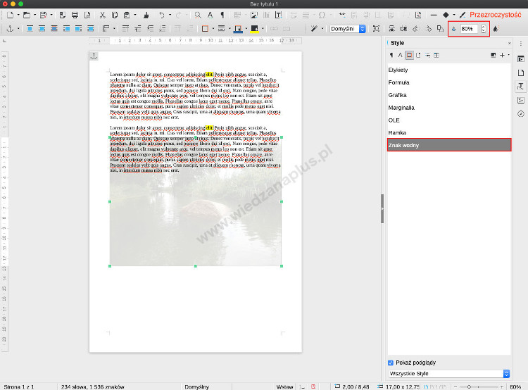 Rys. 1. Plik graficzny jako znak wodny LibreOffice Writer