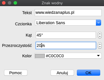 Rys. 3. Tekst jako znak wodny w programie LibreOffice Writer, krok 2/3