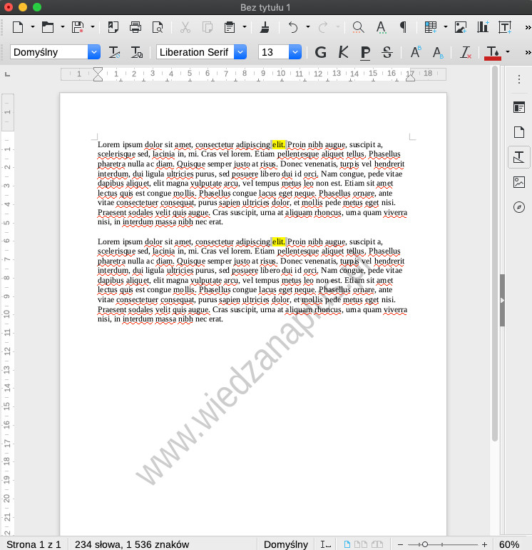 Rys. 4. Tekst jako znak wodny w programie LibreOffice Writer, krok 3/3