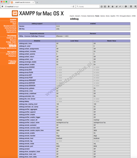 Szczegółowe informacje o module Xdebug zainstalowanym w XAMPP