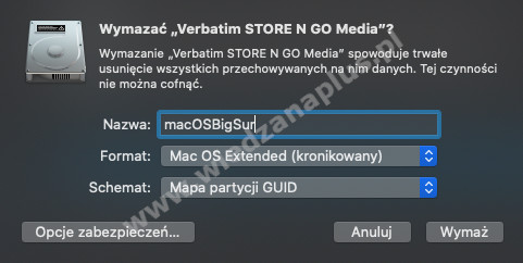 Rys. 7. Formatowanie pamięci USB – podstawy macOS