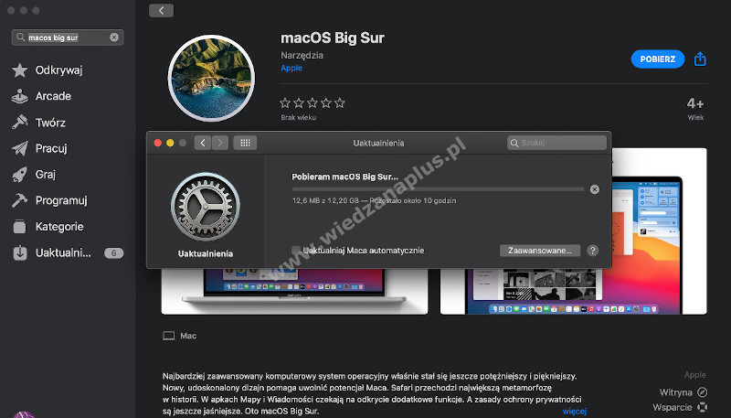 Rys. 1. Pobieranie systemu macOS Big Sur przez App Store