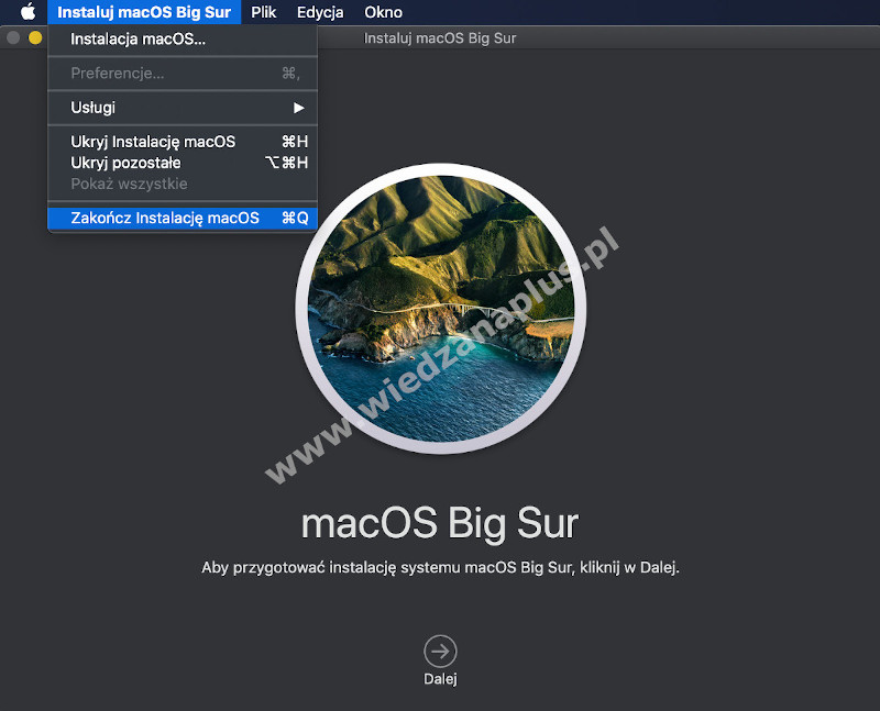 Rys. 2. Okno instalacji systemu macOS Big Sur