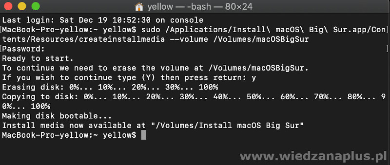 Rys. 9. Tworzenie nośnika instalacyjnego macOS Big Sur - terminal krok 2/2