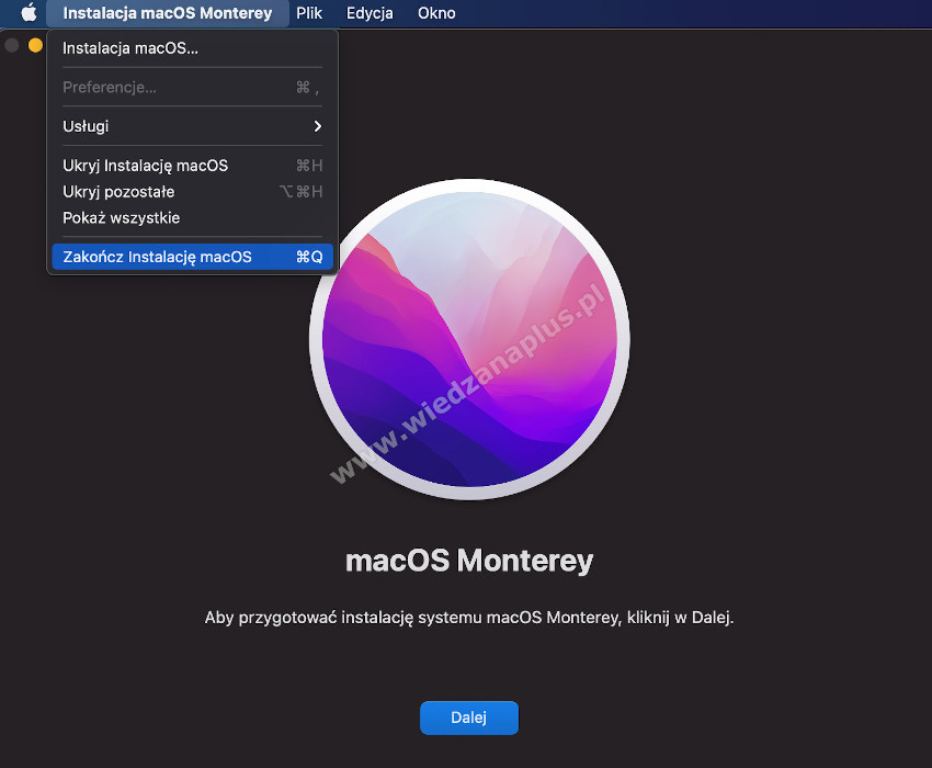 Rys. 2. Okno instalacji systemu macOS Monterey