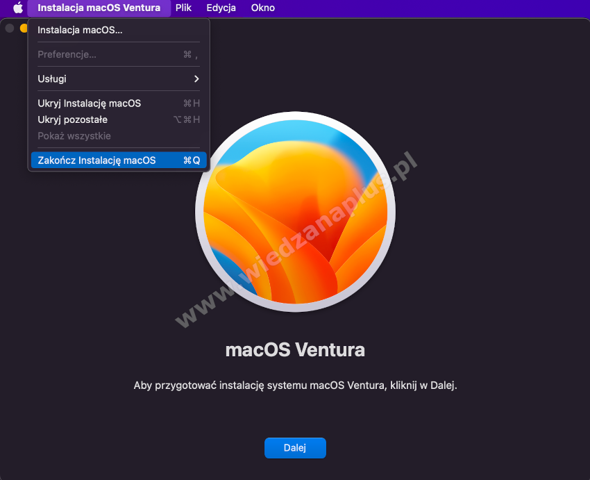 Rys. 2. Okno instalacji systemu macOS Ventura