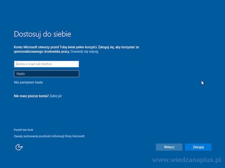 Tworzenie konta w systemie Windows 10