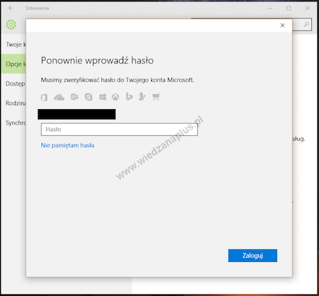 Tworzenie nowego PIN, krok 1 – Windows 10