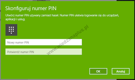 Tworzenie nowego PIN, krok 2 – Windows 10