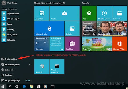 Menu Start w systemie operacyjnym Windows 10