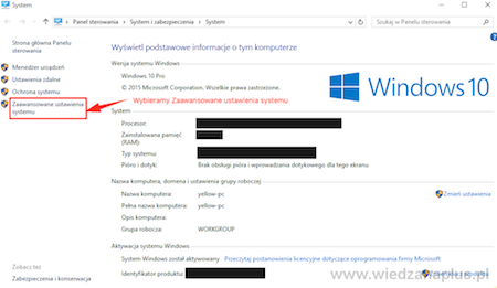 Okno zawierające podstawowe informacje o komputerze – Windows 10